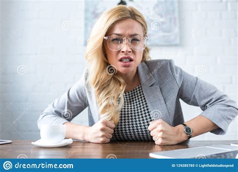 Irritated Businesswoman With Fists Looking Stock Image Image Of