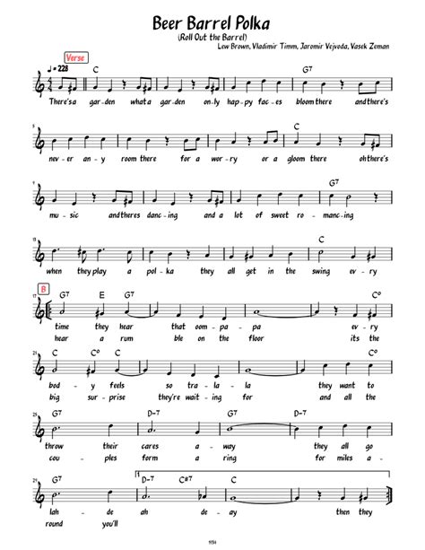 Beer Barrel Polka Lead Sheet With Verse And Lyrics Sheet Music For