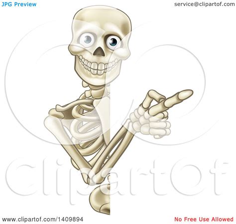 Clipart Of A Happy Human Skeleton Pointing Around A Halloween Sign
