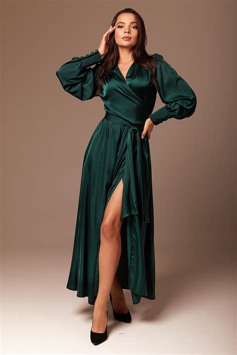 Dark Emerald Green Silk Wrap Dress Bridesmaid Emerald Dress Etsy
