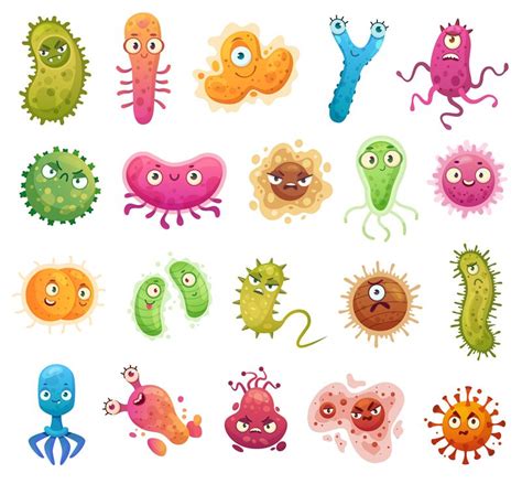 Cartoon Bacteria Mascot Virus Character Bacterias With Funny Faces