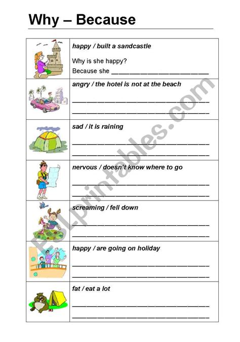 English Worksheets Why And Because
