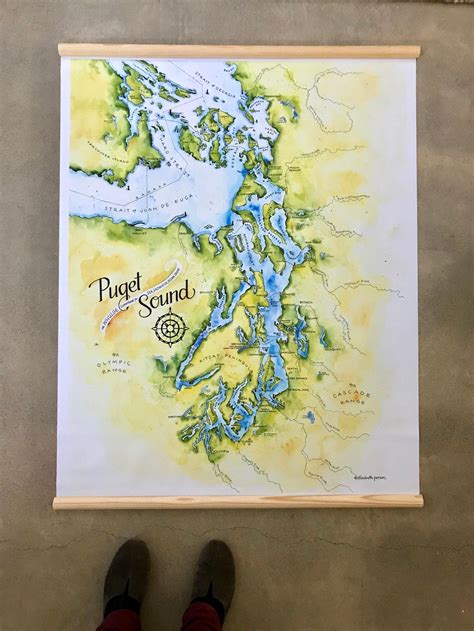 Giant Puget Sound Map Illustrated Old School Large Map Etsy Sea