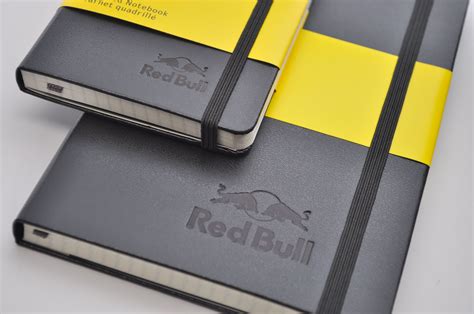 Red Bull Custom Logo Embossing On Black Moleskine Large And Pocket
