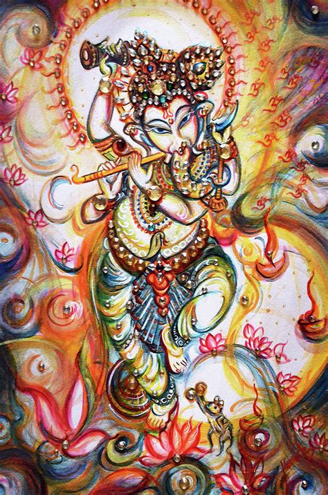Aum Ganesha Flute Playing Painting By Harsh Malik Pixels