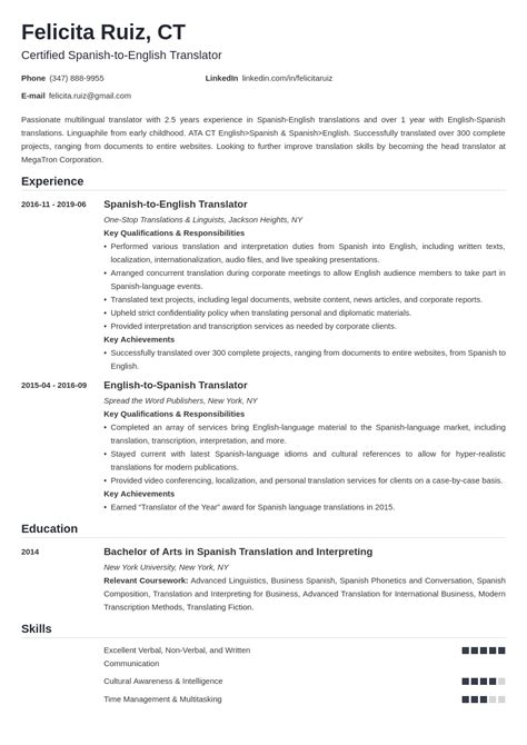 Resume templates and examples to download for free in word format ✅ +50 cv samples in word. Translator Resume Sample with Skills (Template & Guide)