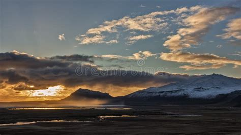 Autumn Sunset Over Icelandic Volcano Stock Photo Image Of Geological