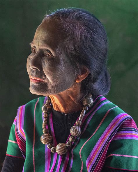 Burmese Chin Woman With Solid Facial Tattoos Identifying Her Tribe And