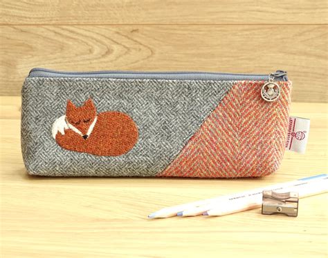 Harris Tweed Pencil Case With Sleeping Fox Long Pouch Etsy