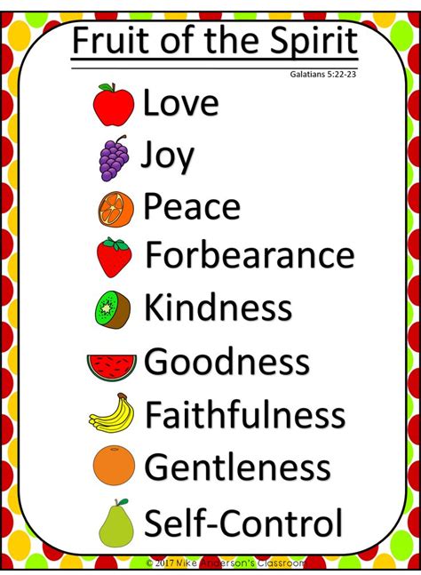 Fruit Of The Spirit For Kids Classroom Charts Fruit Of The Spirit