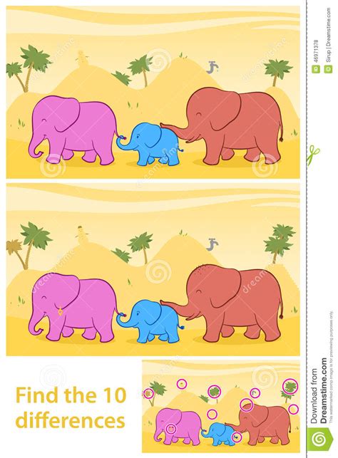 Find The Ten Differences Between Two Illustrations Stock Vector