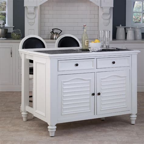 The unique feature of this kitchen island is the partially open shelving placed in between two cupboards. The Best Portable Kitchen Island with Seating - MidCityEast