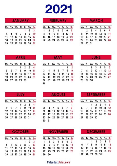 Pick Printable Calendar 2021 Starts On Monday Best Calendar Example
