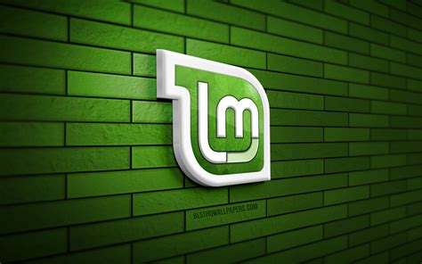 Download Wallpapers Linux Mint Mate 3d Logo 4k Gray Brickwall