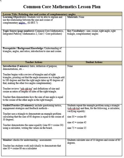 Sample Lesson Plan In Math