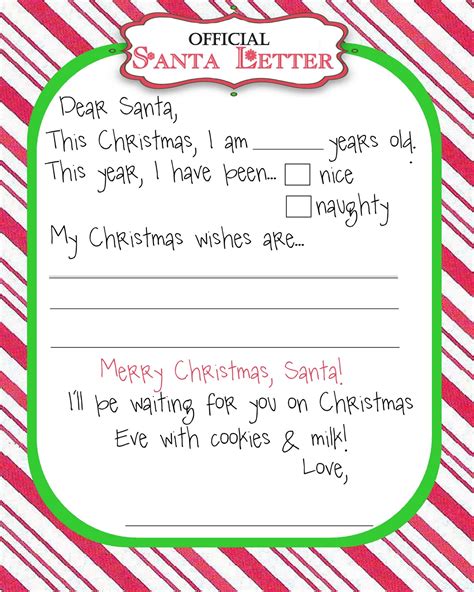Letter To Santa Template Printable
