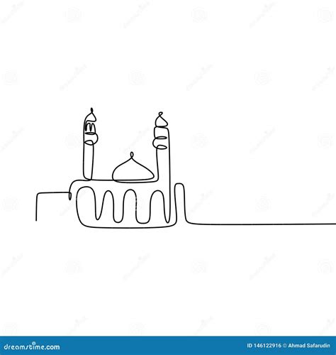Mosque Continuous Line Drawing Vector Minimalist Design Islamic Symbol