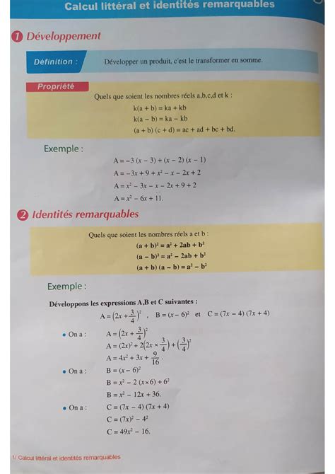 Solution Calcul Litt Ral Et Identit S Remarquables Studypool