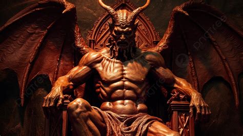 Demon Statue Sitting On A Throne With Demon Wings Background Real