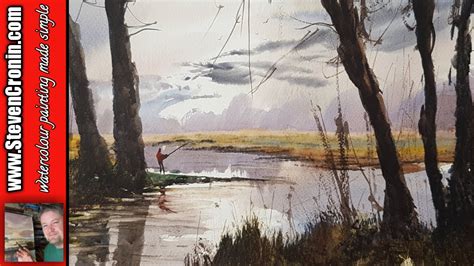 How To Paint A Simple River Scene With Fisherman Youtube