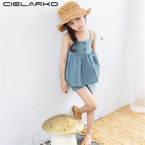 Cielarko Girls Clothing Set Denim Summer Casual Blue Kids Outfits Solid
