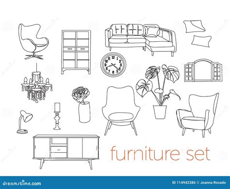 Interior Design Vector Illustration Furniture Of Living Room Stock