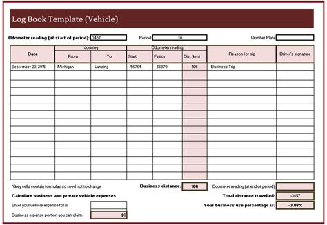 Vehicle Log Book Template Free Word Templates