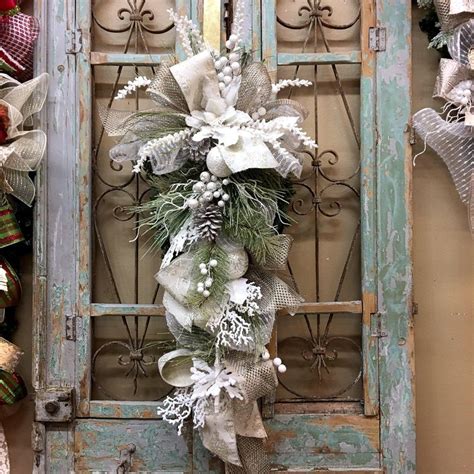 White Christmas Swag Door Swags Christmas Wreath Christmas Decor By