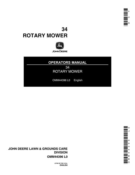 John Deere 34 Rotary Mower Operator Manual Omm44396