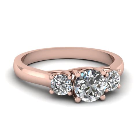 Round Cut 3 Stone Engagement Ring In 14k Rose Gold Fascinating Diamonds