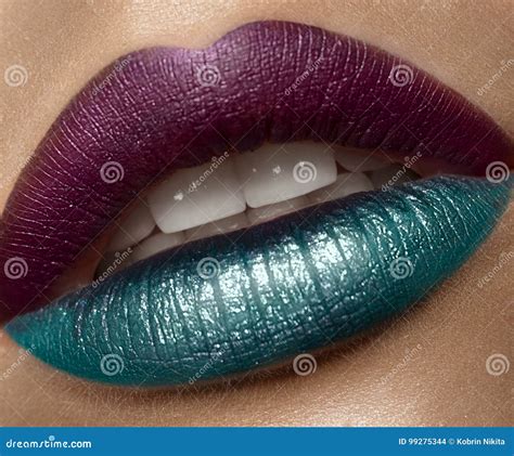 Colorful Female Art Lips Close Up Beauty Face Stock Photo Image Of