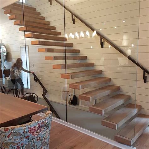 Floating Straight Stair With Glass Wall Stairs Spindles And Railings