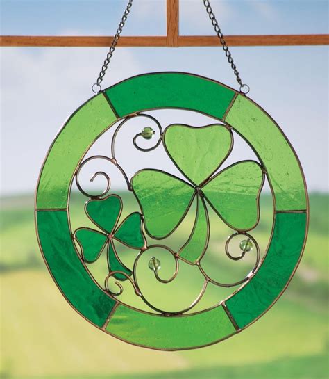 St Patricks Day Irish Shamrock Stained Glass Suncatcher Celtic