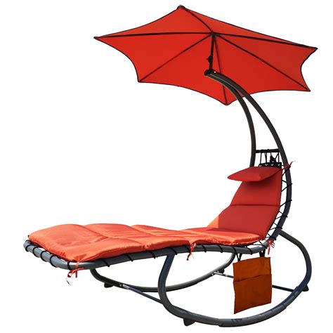Balancefrom Hanging Rocking Curved Chaise Lounge Chair Swing With Cushion Pillow Canopy Stand