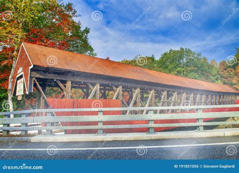 Bartlett Wooden Covered Bridge In New England During Foliage Season