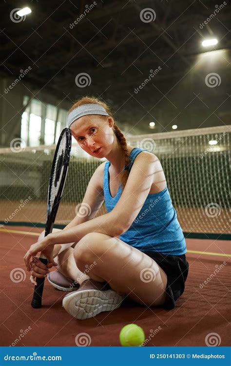 Portrait Of Woman Resting After Tennis Game Stock Image Image Of
