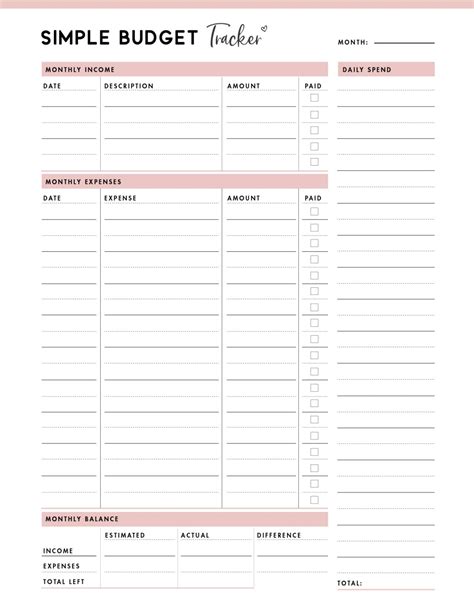Free Daily Budget Spreadsheet Printable Worksheets