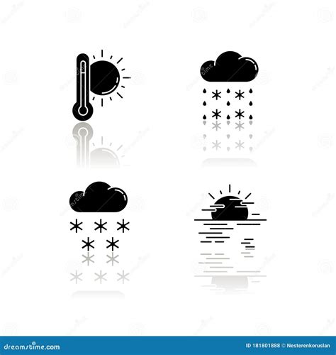Temperature And Precipitation Forecast Drop Shadow Black Glyph Icons