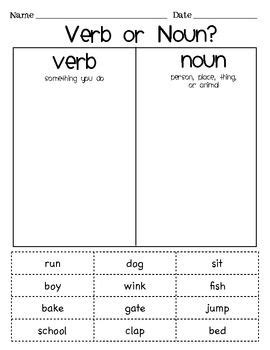 The verbs tell something about the nouns. Verb or Noun Sort | First grade writing, First grade reading, Nouns and verbs