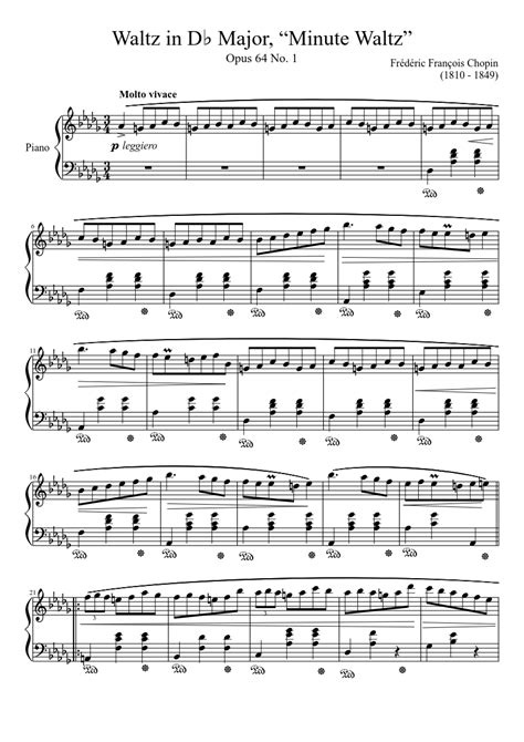 Waltz Opus 64 No 1 In D♭ Major Minute Waltz Sheet Music For Piano