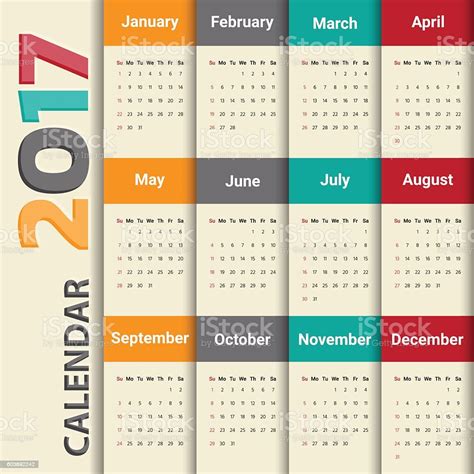 2017 Modern Calendar Template Vectorillustration Stock Illustration