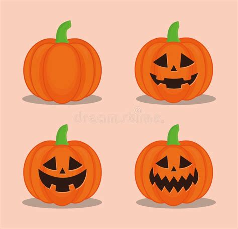 Halloween Pumpkins Cartoons Set Vector Design Stock Vector