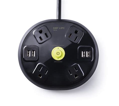 4 Outlet 4 Usb Ports Round Power Strip 1200 Joules Surge Protection 6