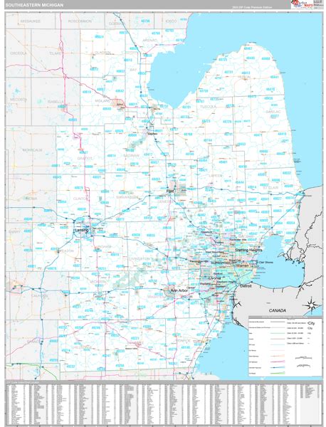 Michigan South Eastern 5 Digit Zip Code Maps Premium