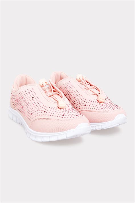 Pink Embellished Trainers In Extra Wide Fit Yours Clothing