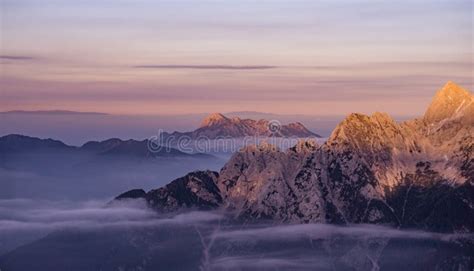 Beautiful Sunset In The Julian Alps Stock Photo Image Of Cloud Grass