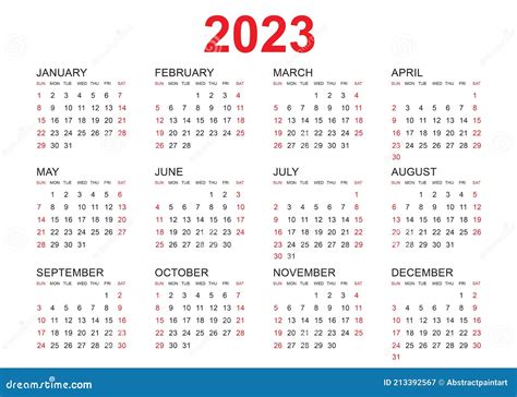 Colorful Year 2023 Calendar Horizontal Vector Design Template Simple