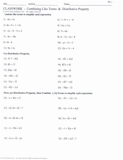 50 Combining Like Terms Worksheet Answers