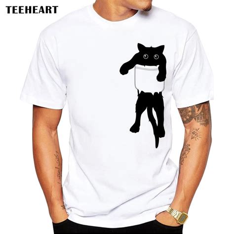 Teeheart 2017 Summer Funny Cat In Pocket Design T Shirt Mens Animal G