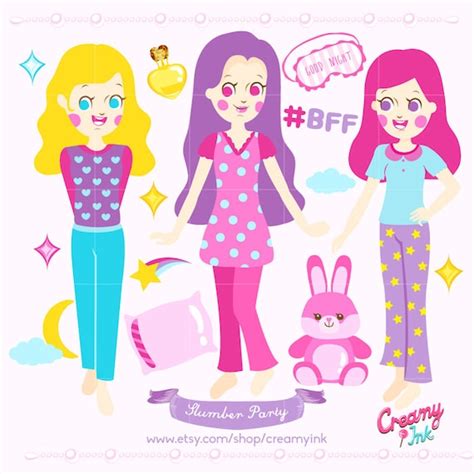 slumber party digital vector clip art sleepover clipart design illustration girls party